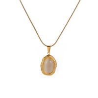 Roestvrij staal halskettingen, 304 roestvrij staal, met Cats Eye, met 1.97inch extender keten, plated, mode sieraden & voor vrouw, gouden, 29x16mm, Per verkocht Ca 16.14 inch Strand