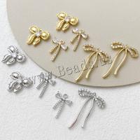 Brass Earring Stud Component Bowknot plated DIY & micro pave cubic zirconia nickel lead & cadmium free Sold By PC