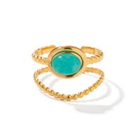 Vinger Ring in edelstaal, 304 roestvrij staal, met Agaat, plated, mode sieraden, gouden, 14.90mm, Binnendiameter:Ca 18.2mm, Verkocht door PC