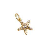 Terningformet Zirkon Micro Pave Messing vedhæng, Starfish, højkvalitets forgyldt og aldrig fade, du kan DIY & Micro Pave cubic zirconia, guld, 11mm, Solgt af PC