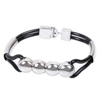 Zinklegering armbandkettingen, Zinc Alloy, met PU-rubber, silver plated, mode sieraden & voor de mens, twee verschillende gekleurde, 6.50mm, Lengte 20 cm, Verkocht door PC