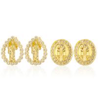 Cubic Zirconia Micro Pave Latão Brinco, cobre, Virgem Maria, banhado a ouro genuino, Vario tipos a sua escolha & micro pavimento em zircônia cúbica, dourado, vendido por par