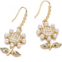 Cubic Zirconia Micro Pave Brass Earring real gold plated & micro pave cubic zirconia & for woman gold Sold By Pair