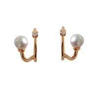 Messing Ørering Klip, med Plastic Pearl, Plating champagne guld, mode smykker & for kvinde & med rhinestone, nikkel, bly & cadmium fri, 15x13mm, Solgt af par