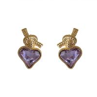 laiton boucle d oreille dormeuse, Plaqué or 18K, bijoux de mode & pour femme, violet, protéger l'environnement, sans nickel, plomb et cadmium, 25x14mm, Vendu par paire