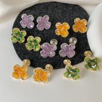 laiton Clip boucle d’oreille, avec cristal, fleur, bijoux de mode & pour femme, plus de couleurs à choisir, protéger l'environnement, sans nickel, plomb et cadmium, 20x18mm, Vendu par paire