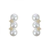 Messing Oorbel clip, met Plastic Pearl, gold plated, mode sieraden & micro pave zirconia & voor vrouw, nikkel, lood en cadmium vrij, 15x6mm, Verkocht door pair