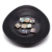 Naturlig Abalone Shell Pendler, med Messing, Square, guldfarve belagt, du kan DIY, flerfarvede, 12mm, Solgt af PC