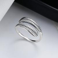 Bijoux de bague en argent sterling , Argent sterling 925, forme de plume, bijoux de mode & pour femme, protéger l'environnement, sans nickel, plomb et cadmium, 9mm, Vendu par PC