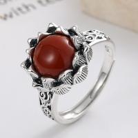 Bijoux de bague en argent sterling , Argent sterling 925, avec Yunnan agate rouge, fleur, bijoux de mode & pour femme, protéger l'environnement, sans nickel, plomb et cadmium, 14mm, Vendu par PC