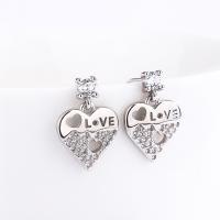 Pendientes de Micro Pavé de Zirconía Cúbica en Plata de Ley, Plata de ley 925, Corazón, Joyería & micro arcilla de zirconia cúbica & para mujer, libre de níquel, plomo & cadmio, 10x15mm, Vendido por Par