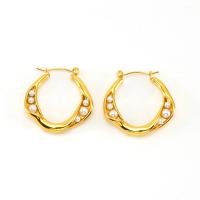 Rostfritt stål spaken bakåt Earring, 304 rostfritt stål, med Plast Pearl, 18K guldpläterad, mode smycken & för kvinna, gyllene, 32x31mm, Säljs av Par