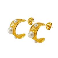 Stainless Steel Stud Earrings 304 Stainless Steel with Plastic Pearl 18K gold plated fashion jewelry & for woman golden Sold By Pair