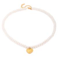 Roestvrij staal halskettingen, 304 roestvrij staal, met Plastic Pearl, met 1.97inch extender keten, Hart, 18K verguld, mode sieraden & voor vrouw, 14.60mm, Per verkocht Ca 15.75 inch Strand