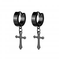 Tíotáiniam Cruach Earring, Cruach Tíotáiniam, Cross, stíl Punc & unisex, dathanna níos mó le haghaidh rogha, 31mm, Trastomhas Istigh:Thart 9mm, Díolta De réir PC