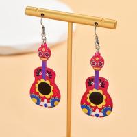 Pendientes de Aleación de Zinc, con Acrílico, guitara, chapado en color de plata, Joyería & para mujer, color mixto, 22x70mm, Vendido por Par