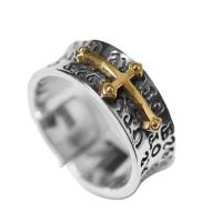 Zinc Alloy fingerring, Kryds, forgyldt, Justerbar & for mennesket, oprindelige farve, Hole:Ca. 2.2mm, Solgt af PC