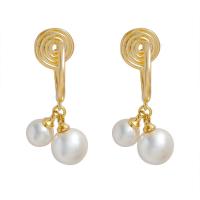 Messing Oorbel clip, met Plastic Pearl, gold plated, mode sieraden & voor vrouw, nikkel, lood en cadmium vrij, 24x11mm, Verkocht door pair