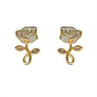 Messing Oorbel clip, Rose, gold plated, mode sieraden & micro pave zirconia & voor vrouw & glazuur, nikkel, lood en cadmium vrij, 18x11mm, Verkocht door pair