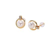 Pendientes de Perlas de Freshwater, metal, con Perlas cultivadas de agua dulce, chapado en oro de 14 K, Joyería & micro arcilla de zirconia cúbica & para mujer, dos diferentes colores, 7-8mm, Vendido por Par