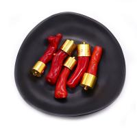 Coral Pendants with Brass gold color plated DIY red uff088-23uff09*uff0835-62uff09mm Sold By PC