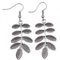 Sinc Alloy Earrings, Leaf, dath airgid antique plátáilte, seanré & jewelry faisin & do bhean, 19x18mm,38x22mm, Díolta De réir Péire