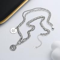 925 Sterling Silver Necklaces with 1.97inch extender chain Antique finish Double Layer & fashion jewelry & for woman nickel lead & cadmium free Length Approx 17.72 Inch Sold By PC