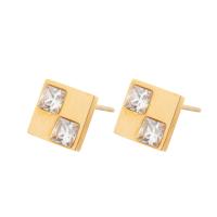 Roestvrij staal Stud Earrings, 304 roestvrij staal, mode sieraden & voor vrouw & met strass, gouden, 13x13mm, Verkocht door pair