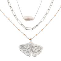 Collier de mode Multi couche, Acier inoxydable 304, avec perle d'eau douce cultivée, trois couches & bijoux de mode & pour femme, 40x1mm, Longueur Environ 18.11 pouce, Vendu par PC