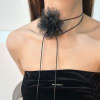 Mode Collier Choker, tissu, avec corde de cire, fleur, bijoux de mode, plus de couleurs à choisir, 91x91mm, Vendu par PC