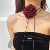 Fashion Choker Necklace Cloth with Wax Cord Flower fashion jewelry Sold By PC