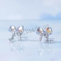 Cubic Zirconia Micro άνοιγαν Sterling Silver Σκουλαρίκι, 925 ασημένιο ασήμι, Bowknot, χρώμα επάργυρα, μικρο ανοίξει κυβικά ζιρκονία & για τη γυναίκα, ασήμι, 13x10mm, Sold Με PC