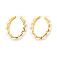 Mens Cruach dhosmálta fonsa Earring, 304 Cruach dhosmálta, le Pearl Plaisteacha, jewelry faisin & do bhean, órga, 50x30mm, Díolta De réir Péire