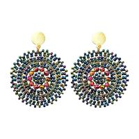 Pendientes de Acero Inoxidable, acero inoxidable 304, con Cuentas de vidrio, hecho a mano, Joyería & estilo popular & para mujer, verde malaquita, 55x45mm, Vendido por Par