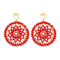 Pendientes de Acero Inoxidable, acero inoxidable 304, con Cuentas de vidrio, hecho a mano, Joyería & estilo popular & para mujer, Rojo, 60x48mm, Vendido por Par