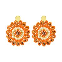 Boucle d'oreille de gaujon en acier inoxydable, Acier inoxydable 304, avec Des billes de verre, fleur, fait à la main, bijoux de mode & style folk & pour femme, orange, 55x45mm, Vendu par paire