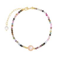 Fionnuisce saothraithe Pearl Bracelet, Pearl Plaisteacha, le Tourmaline & Sinc Alloy, lámhdhéanta, jewelry faisin & do bhean, il-daite, Díolta Per Thart 21-23 cm Snáithe