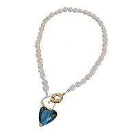 Natuurlijke zoetwater parelsnoer, Plastic Pearl, met Zinc Alloy, handgemaakt, mode sieraden & voor vrouw, twee verschillende gekleurde, Per verkocht 43.7 cm Strand