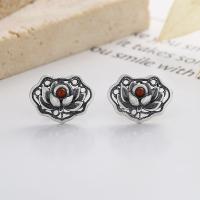 Boucle d'oreille bijoux en argent sterling, Argent sterling 925, avec Yunnan agate rouge, bijoux de mode & pour femme, protéger l'environnement, sans nickel, plomb et cadmium, 10mm, Vendu par paire