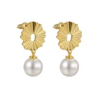 Brass Stud Earring with Plastic Pearl plated fashion jewelry & for woman nickel lead & cadmium free Sold By Pair