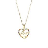 Titanium Steel Necklace Heart Vacuum Ion Plating fashion jewelry & micro pave cubic zirconia & for woman golden Sold Per Approx 15.75 Inch Strand