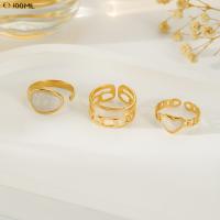 acero inoxidable 304 Anillo Set, chapado en color dorado, tres piezas & ajustable & para mujer & esmalte, Vendido por Set