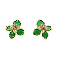 Messing Oorbel clip, Four Leaf Clover, gold plated, mode sieraden & micro pave zirconia & voor vrouw, groen, nikkel, lood en cadmium vrij, 21x20mm, Verkocht door pair