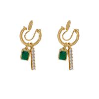 laiton Clip boucle d’oreille, Placage de couleur d'or, bijoux de mode & pavé de micro zircon & pour femme, protéger l'environnement, sans nickel, plomb et cadmium, 36x16mm, Vendu par paire