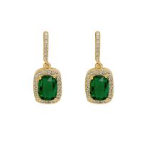 metal Pendiente Clip, chapado en color dorado, Joyería & micro arcilla de zirconia cúbica & para mujer, verde, libre de níquel, plomo & cadmio, 23x9mm, Vendido por Par