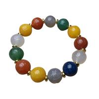 Bracelet de bijou en agate , agate Tibétaine, avec alliage de zinc, Rond, Naturel & bijoux de mode & unisexe, multicolore, 14mm, Vendu par 20 cm brin