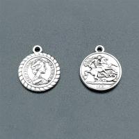 Alliage de zinc plate ronde pendentifs, Plat rond, Plaqué de couleur d'argent, Vintage & DIY, protéger l'environnement, sans nickel, plomb et cadmium, 18x21mm, Environ 100PC/sac, Vendu par sac