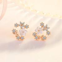 Cubic Zirconia Micro Pave Brass Earring rose gold color plated fashion jewelry & micro pave cubic zirconia & for woman nickel lead & cadmium free Sold By Pair