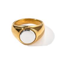 Anillo de dedo de acero inoxidable, acero inoxidable 304, con Nácar Blanca, 18K chapado en oro, Joyería & diverso tamaño para la opción & para mujer, dorado, Vendido por UD