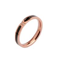 Couple Finger Rings Titanium Steel Vacuum Ion Plating Unisex & with rhinestone rose gold color Sold By PC